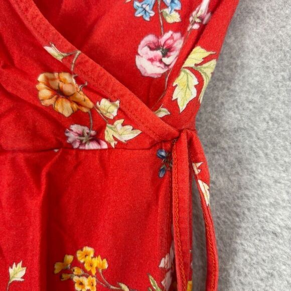 ASOS Midi Dress Womens 2 Fit & Flare Wrap Red Floral Long Sleeve V Neck - Picture 4 of 7